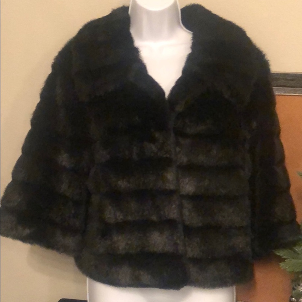 Calvin Klein cropped faux mink shirt swing jacket